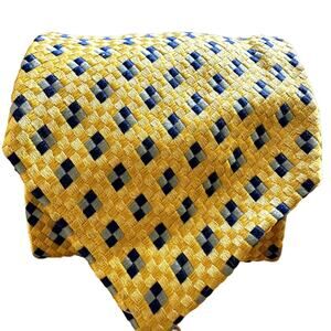 Ermenegildo Zegna 100% Silk Tie Made in Italy Gingham Check Yellow Blue One Size